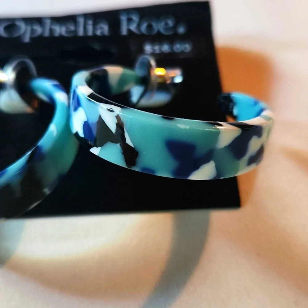 Ophelia Roe Blue Acrylic Hoop Earrings NWT